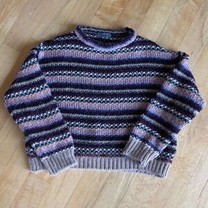 Anthropolgie Italian Wool Striped Chunky Soft  Sweater Scandinavian Size L